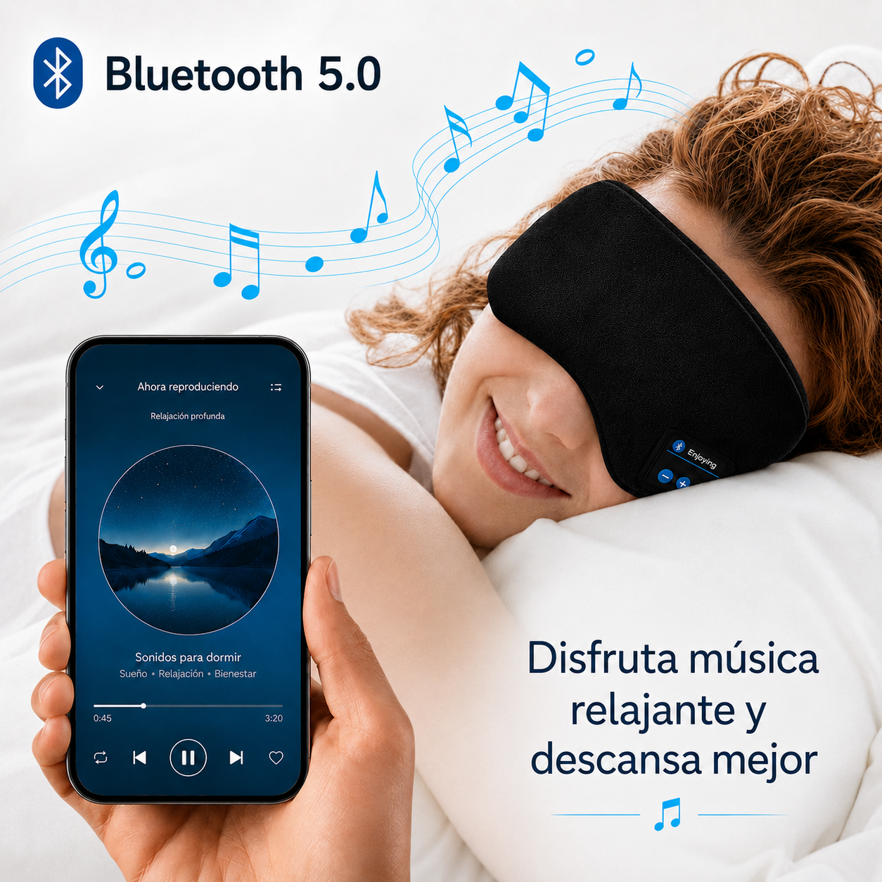 SueñoON™ - Antifaz Bluetooth para Dormir y Meditar Profundamente